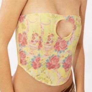 With Jean corset top yellow floral cutout detail romantic cottagecore size M NWT
